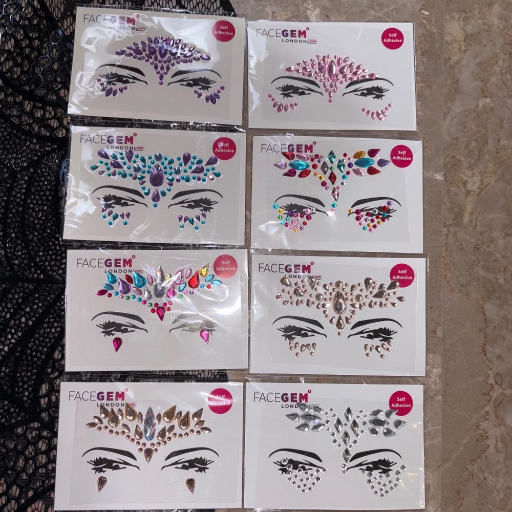 New 8 Pcs Face Jewels Rhinestone Face Gems Self Adhesive Body Crystal Stickers